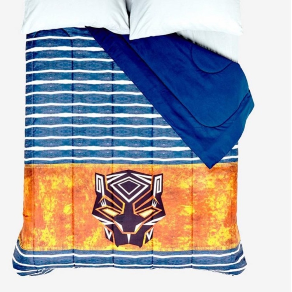 Marvel Black‎ Panther Logo & Stripes Full/Queen Comforter Hot Topic MCU
